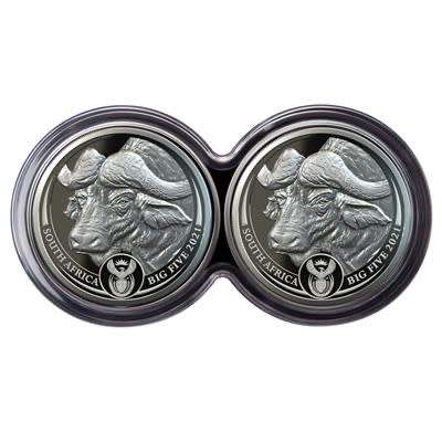 Stunning RSA Big 5 Series 1 Proof Fine-Silver 2021 Buffalo R5 Double Capsule Set