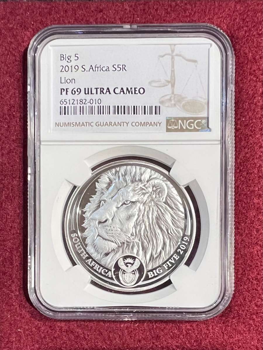 Graded RSA Big 5 Series One Proof Silver 2019 Lion R5: NGC PF69UC