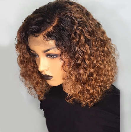 8inch 1B/27 Ombre Color Short Curly Lace Front Human Hair Wigs With Baby Hair Pre Plucked Remy Brazi