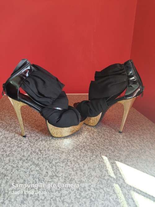 Black Stilettos with Gold Heels - Size 8