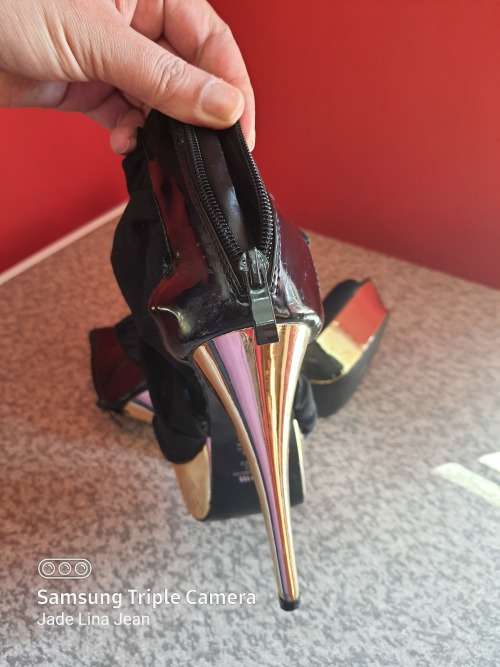 Black Stilettos with Gold Heels - Size 8