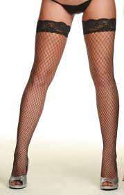 Diamond fishnet Thigh Highs with black lace adges