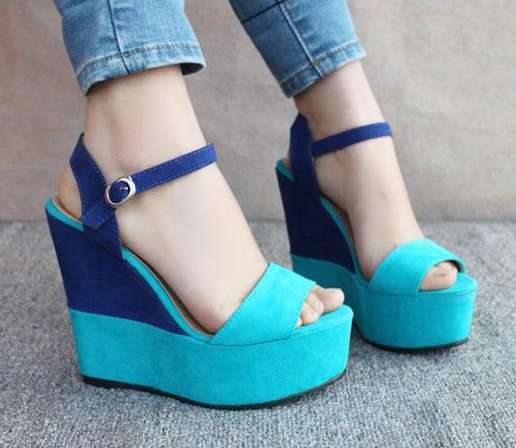 Platform Wedges Sandals Sexy Peep toes fish mouth High heels shoes for Ladies BLUE BLACK- SIZE 2-6
