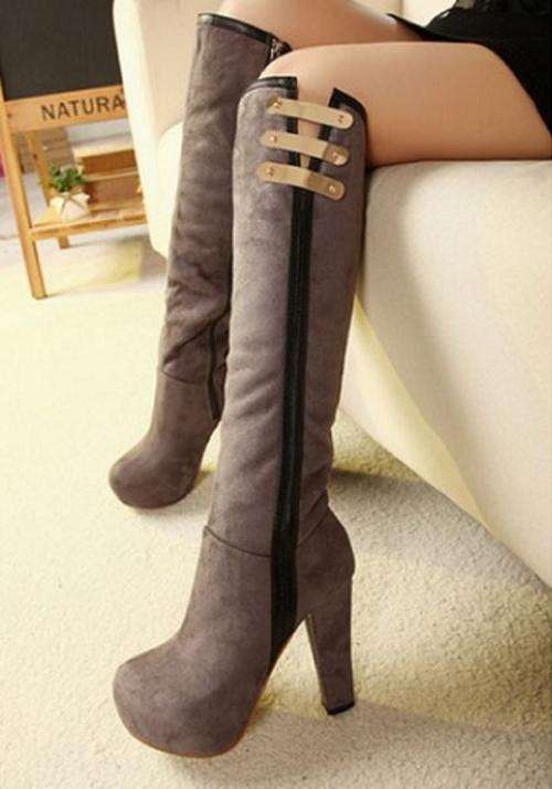 European Color Matching Belt Buckle joker Knee High Boots