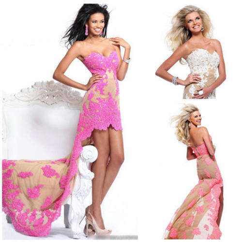 FREE SHIPPING- High Low Beautiful Lace  Matric Farewell Dress - US Size 2 to 24W