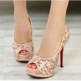 Elegance Fashion Fish mouth Platform Mesh Embroidered  - Size 2 to 6