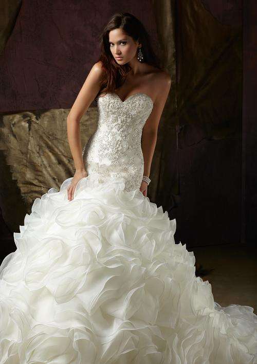 FREE SHIPPING-Best Selling Ivory Organza Heading Beading Mermaid Wedding Dresses - US Size 2 to 26W