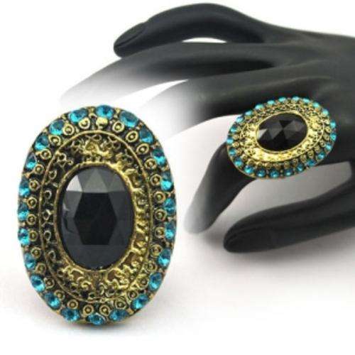 Vintage Oval Shape Inlaid Crystal Ring Finger Ring Gothic Style