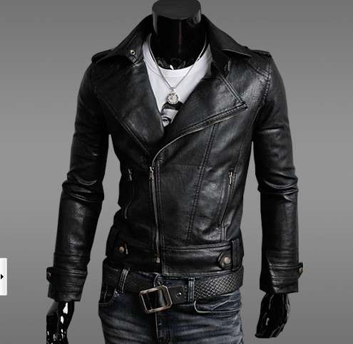 Men's Black PU Men Leather Clothing Coat - - *DOOR DELIVERY R45*