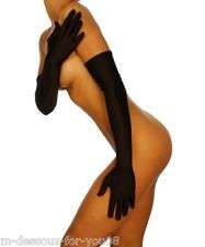Long Black Satin Gloves