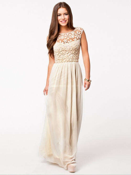 New Beige O-Neck Chiffon Floor-Length Dress- - *Door delivery for only R45*