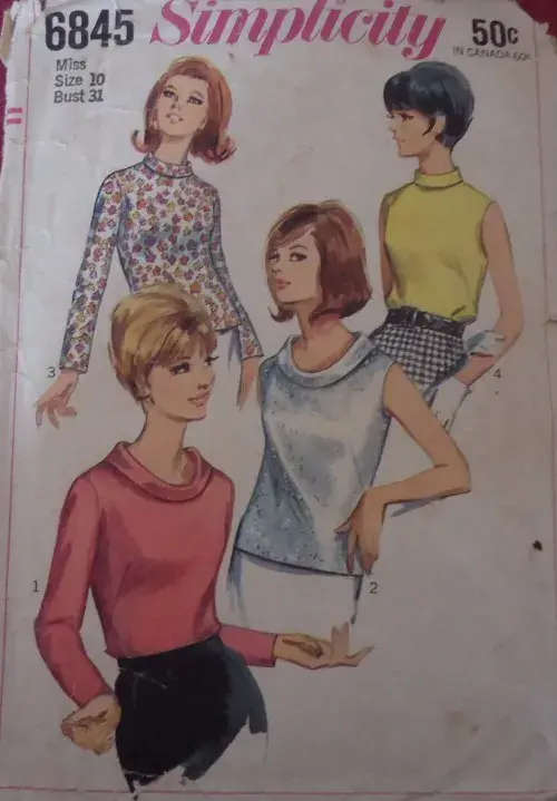 VINTAGE SIMPLICITY 6845 SET OF BLOUSES SIZE 10 BUST 31` COMPLETE-ZIPLOC BAG