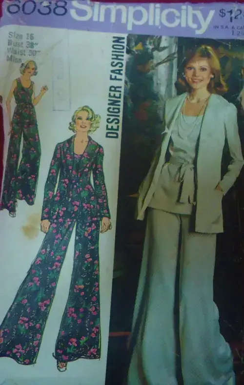 SIMPLICITY 6038 DESIGNER FASHION-JACKET-TOP-PANTS SIZE 16 BUST 38` COMPLETE-ZIPLOC BAG