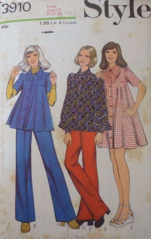 VINTAGE STYLE 3910 DRESS -SMOCK-PANTS SIZE 12 BUST 34` COMPLETE