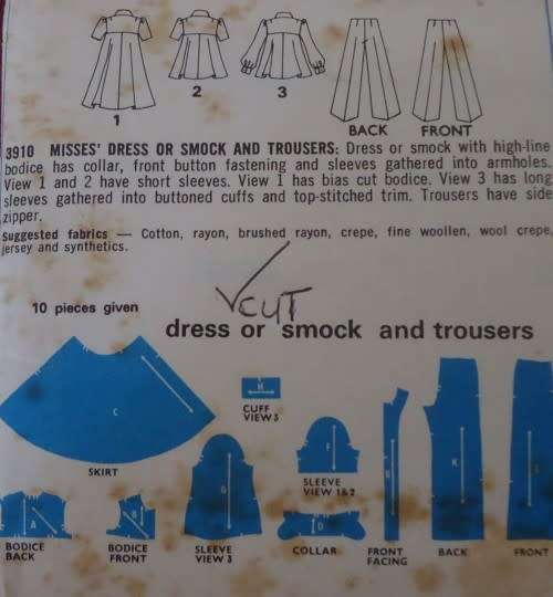 VINTAGE STYLE 3910 DRESS -SMOCK-PANTS SIZE 12 BUST 34` COMPLETE