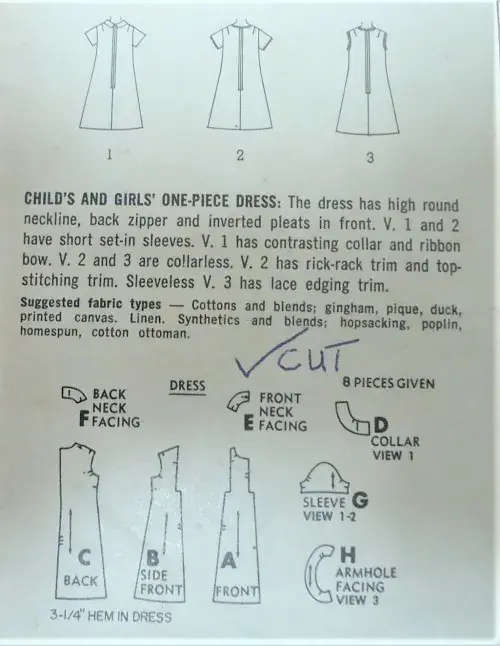 VINTAGE SIMPLICITY 7035 GIRL`S ONE PIECE DRESS SIZE 6 YEARS BREAST 24` COMPLETE - ZIPLOC BAG