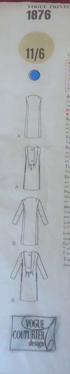 VINTAGE VOGUE 1876 COUTURIER DESIGN - DRESS SIZE 14 BUST 36` COMPLETE-UNCUT-F/FOLDED