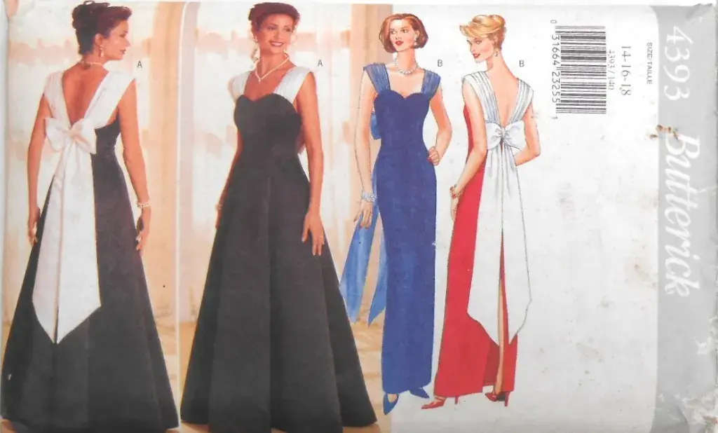 BUTTERICK 4393 STUNNING EVENING DRESS WITH BACK BOW SIZE 14-16-18 COMPLETE-CUT TO SIZE 18