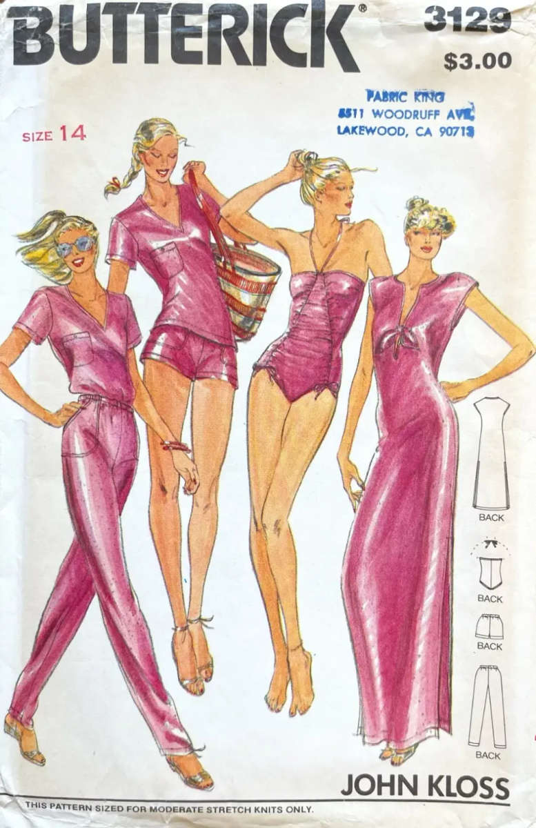 BUTTERICK 3129 BATHING SUIT SET SEWING PATTERN COMPLETE- SIZE 14 (ONLY SWIMMING COSTUME CUT)