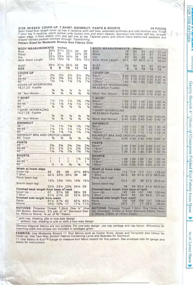 BUTTERICK 3129 BATHING SUIT SET SEWING PATTERN COMPLETE- SIZE 14 (ONLY SWIMMING COSTUME CUT)