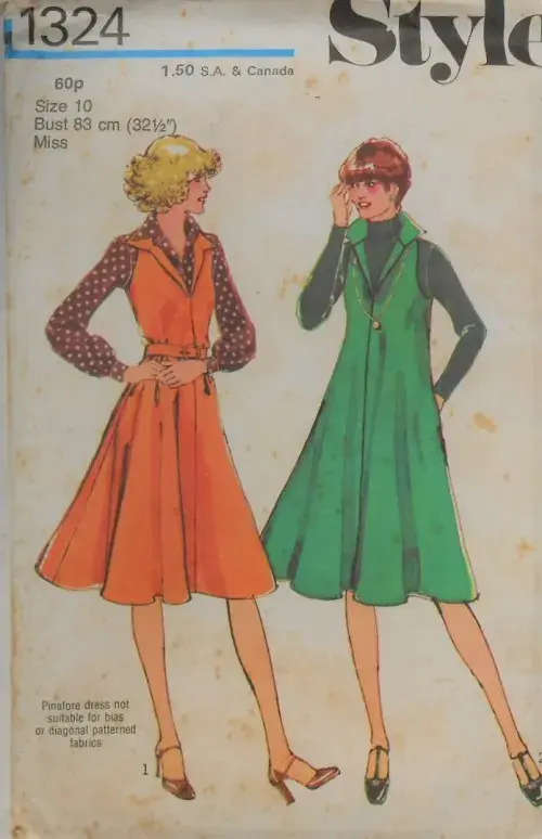 VINTAGE STYLE 1324 PINAFORE DRESS -BLOUSE SIZE 10-BUST 83 CM-COMPLETE-ZIPLOC BAG SEWING PATTERN