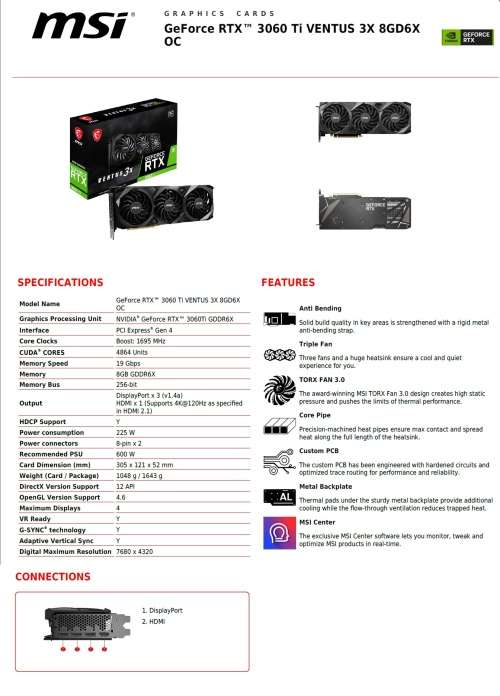 GeForce RTX 3060 Ti VENTUS 3X 8GD6X OC