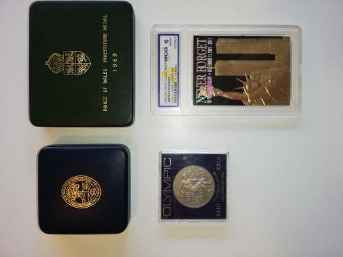 3x Medals and 1x 23kt gold 10 year anniversary 9/11 collectable.