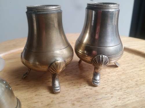 PAIR OF VINTAGE Silver /Brass Salt And Pepper Shakers