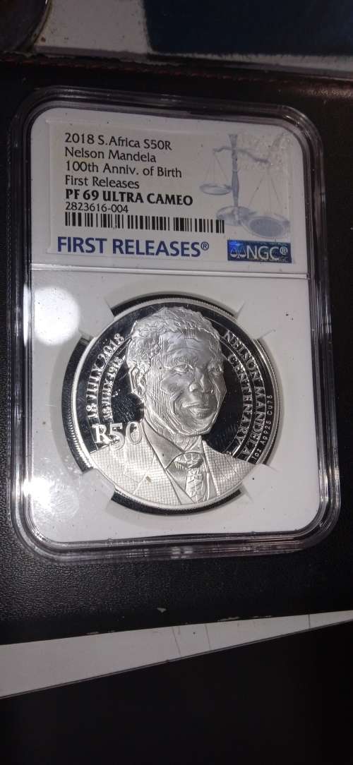 2018 1oz PF 69 SOUTH AFRICA R50 100TH ANNIVERSARY NELSON MANDELA BIRTH FIRST RELEASE