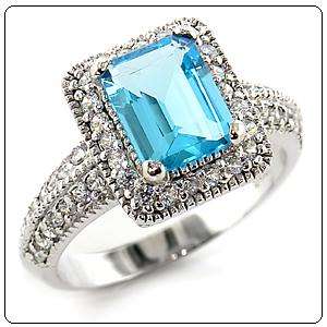 ROSETTE STYLE AQUAMARINE BLUE CZ RING SIZE 7