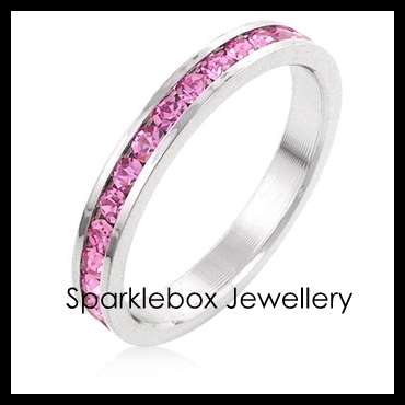 ***ELEGANT ICE PINK SWAROVSKI CRYSTAL BAND RING SIZE 6***