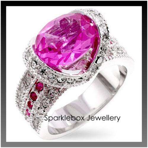 ~ELEGANT PINK PRINCESS CUT CZ BAND RING 8~***