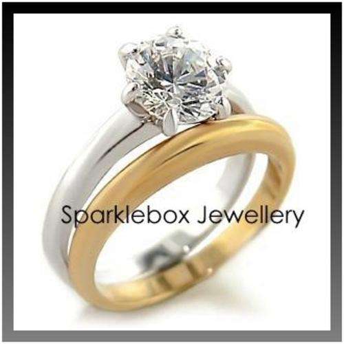 ~2PC WEDDING /ENGAGEMENT RING SET SIZE 7~***