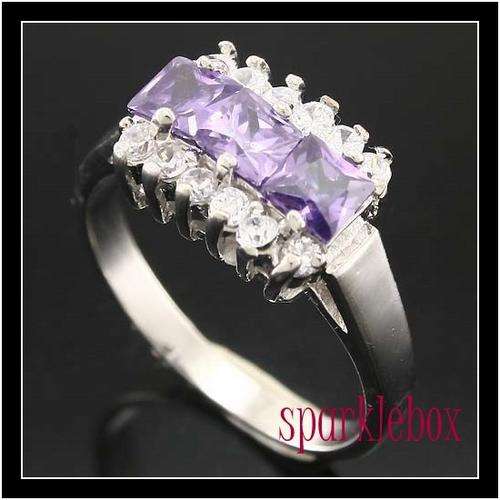 ***DAZZLING CZ(zircon) Lady Ring with Amethyst Accent Stones*** SIZE 6