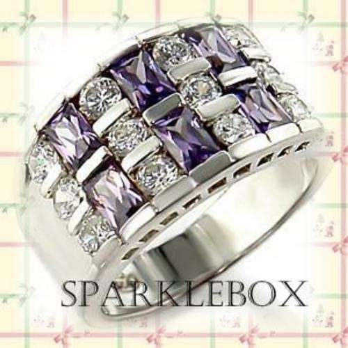 ***GLAMOROUS AMETHYST CZ THICK BAND RING *** SIZE 8