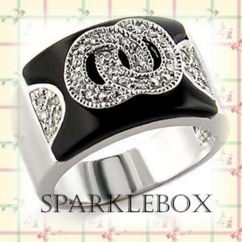 ***TRENDY BLACK ENAMEL CZ BAND RING*** SIZE 10