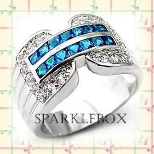 ***GLAMOROUS SAPPHIRE BLUE CZ BAND RING*** SIZE 8