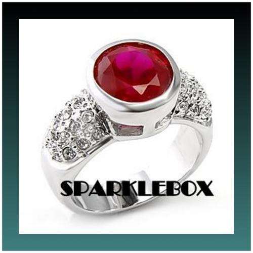 **FREE GIFTBAG***GLAMOROUS RUBY RED CZ BAND RING*** SIZE 6