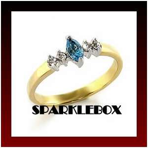 **MARQUISE CUT AQUAMARINE SWAROVSKI CRYSTAL BAND RING**SIZE 6