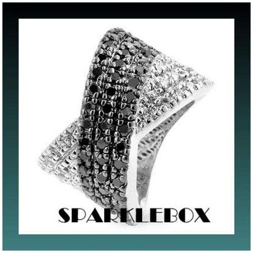 GORGEOUS 3.50ct BLACK SIMULATED DIAMOND CRISS CROSS RING! PAVED SETTING! SIZE 5