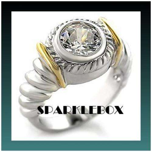 **TRENDY SOLITIARE CZ TWO TONE BAND RING**SIZE 6