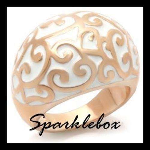 **Vintage Crafted Design White Enamel Rose Gold Ring**SIZE7