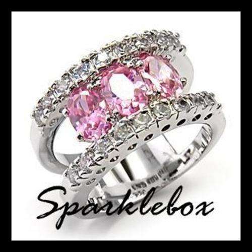 **Ice Pink Simulated Diamond Cocktail Thick Band Ring**SIZE 8