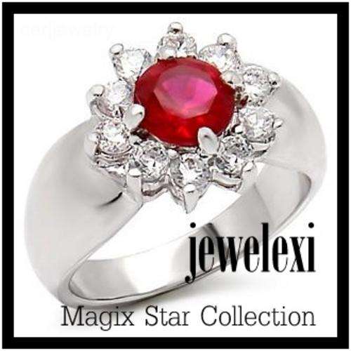 **2.30ct Ruby Red Flower Setting Simulated Diamond Band Ring**SIZE 6