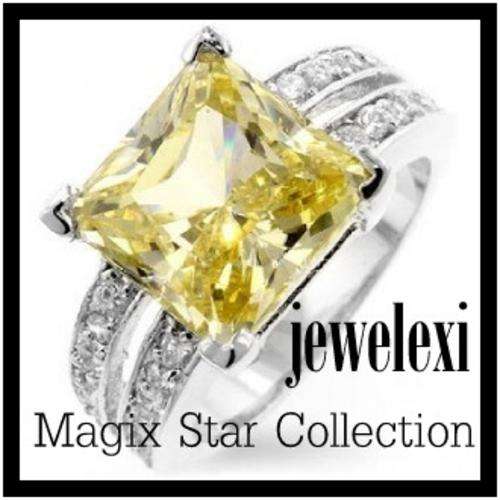 **FREE POSTAGE****Canary Yellow CZ Ring with Daul Shoulder in Silvertone**SIZE 5