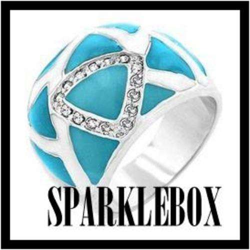 ***R50 STARTING PRICE***Stylish Dome Aqua Marine Blue Enamel Thick Band Ring**SIZE 8