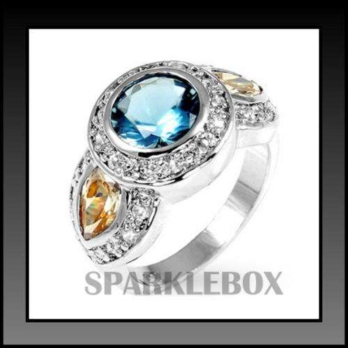 ***R50 STARTING PRICE***Bezel Set Topaz Blue & Champagne Cubic Zirconia  Antique Ring**SIZE 8