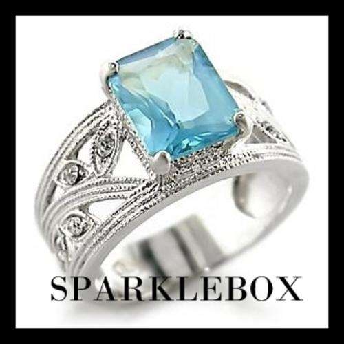 ***NEW STOCK R89 STARTING PRICE***Aquamarine CZ Prong Setting Ring***SIZE 6