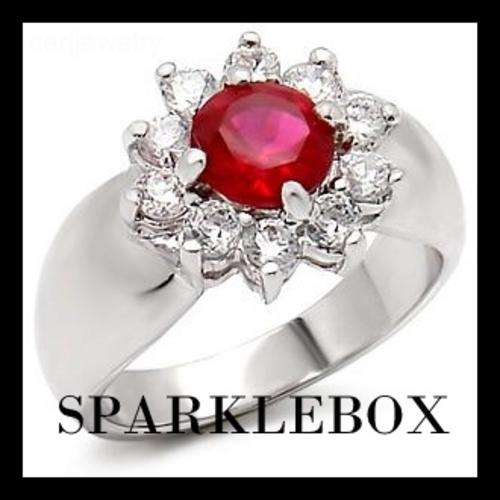 ***R75 STARTING PRICE***2.30ct Ruby Red Cz Flower Setting Ring***SIZE 8