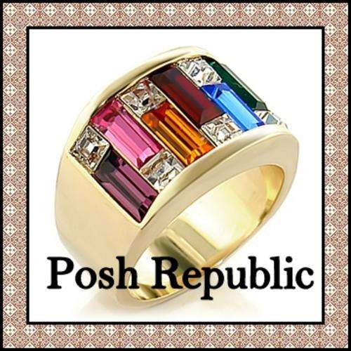 ***NEW STOCK R69 STARTING PRICE***MULTI Coloured Swarovski Crystal Ring***SIZE 6